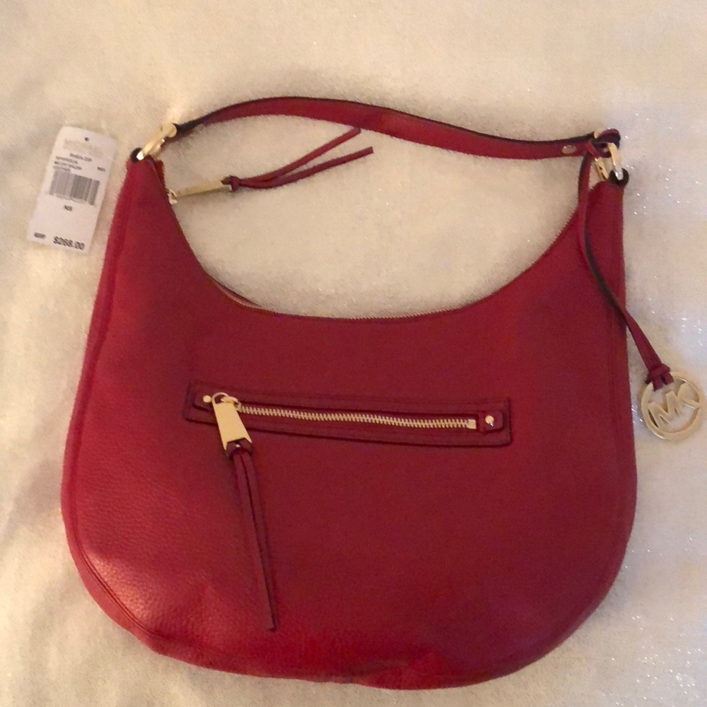NWT Michael Kors beautiful red leather Rhea Zip